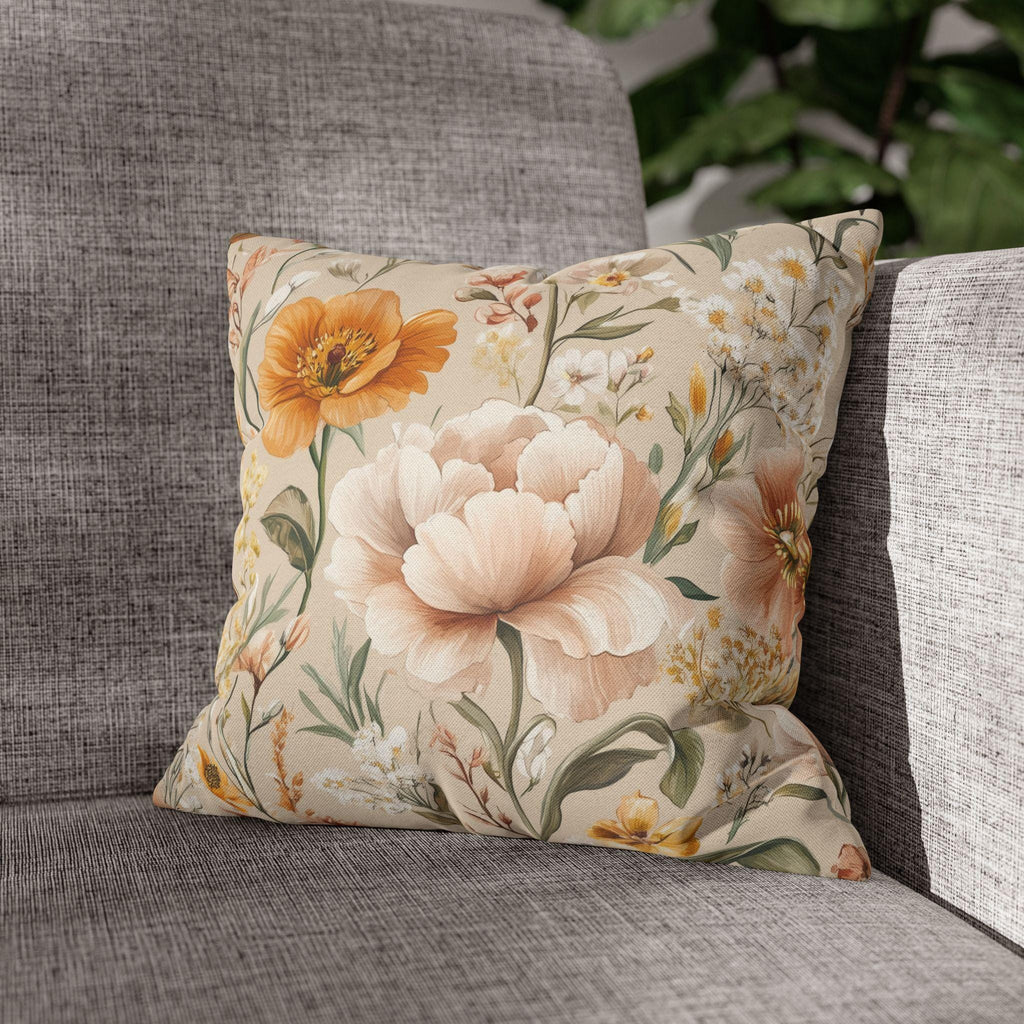 Botanical Pillow Cover: Apricot, Honey, Sage on Warm Neutral Background