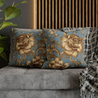 Floral Pillow Cover: Golden Roses on Blue - Soft Durable Fabric