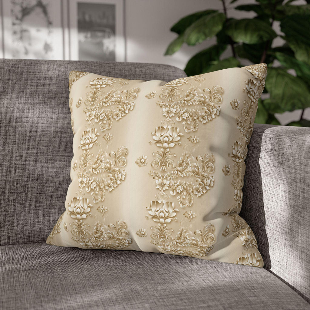 Floral Scrollwork Pillow Cover: Elegant Gold & Beige Euro Sham Sizes