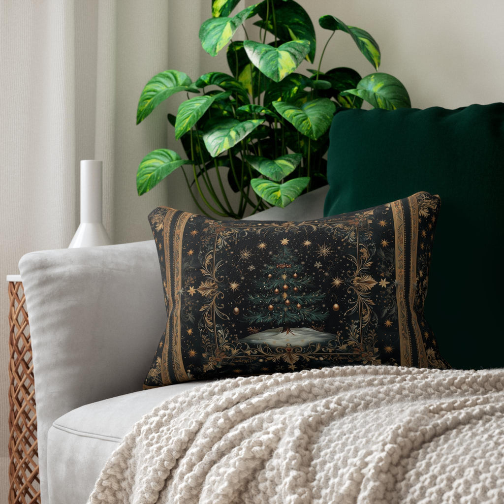 William Morris Christmas Tree Lumbar Pillow: Starry Night Holiday Decor Elegant Gold Botanical Style