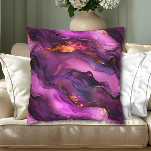 Abstract Plum Pillow Cover: Waves of Amethyst with Copper Fire Colored Accents
