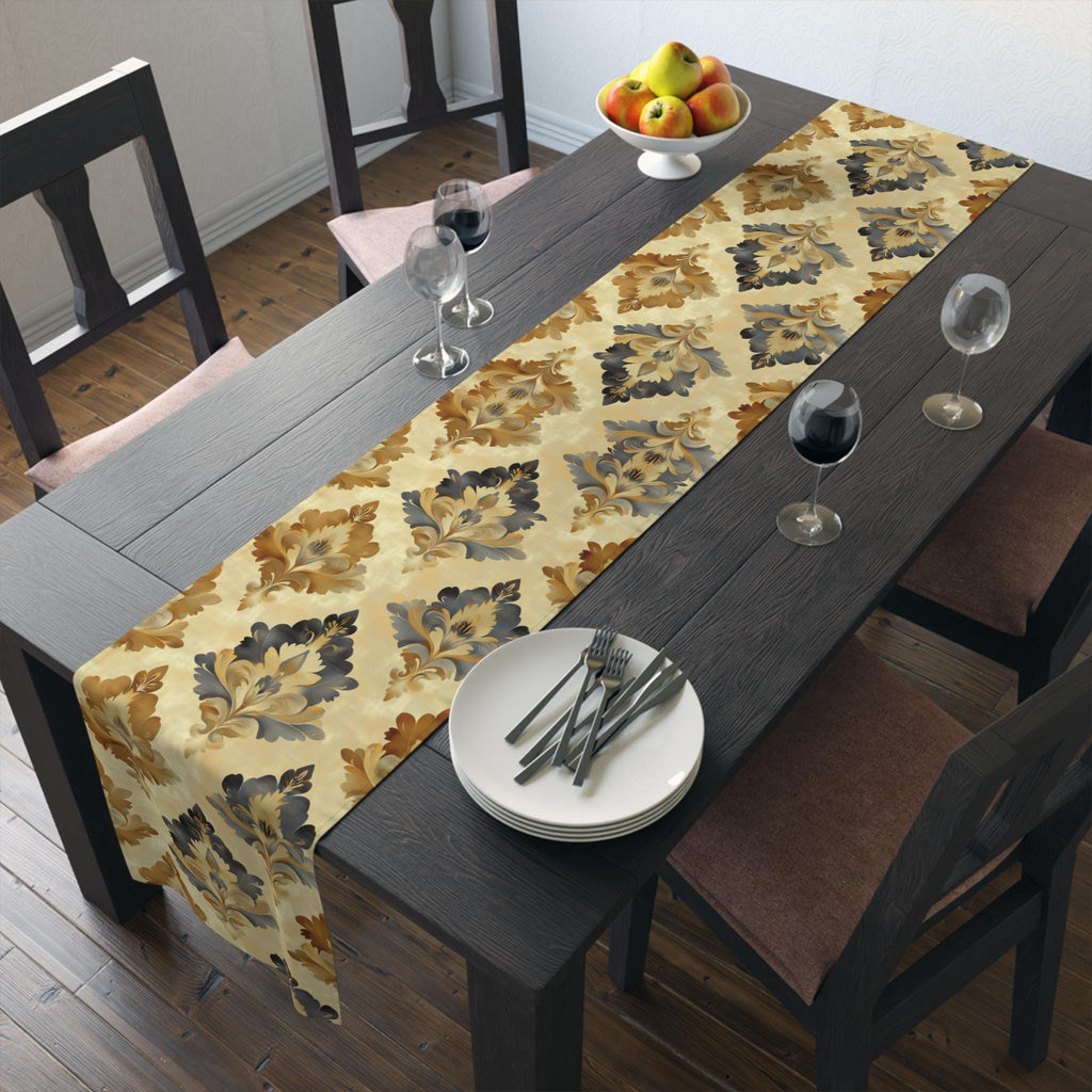 French Farmhouse Damask Table Runner: Elegant Dining Decor