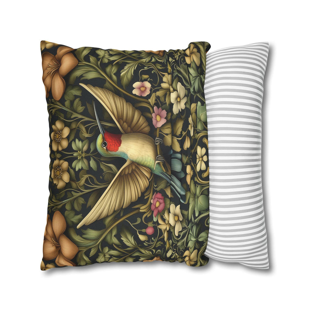 William Morris Inspired Hummingbird Floral Pillow Cover: Arts and Crafts Garden Accent