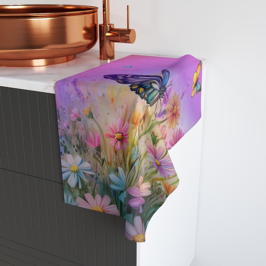 Colorful Butterfly Garden Hand Towel: Floral Design with 3 Background Options