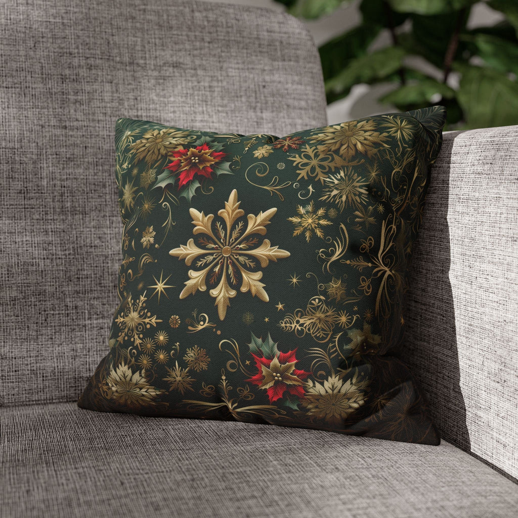 Gold Snowflake Emerald Green Holiday Pillow Cover