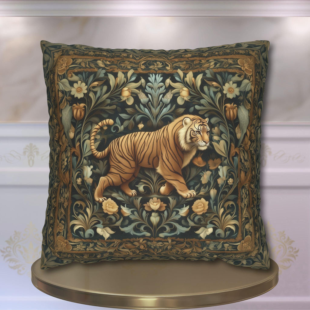 William Morris Inspired Tiger in the Garden Pillow Cover: Botanical Tapestry Accent
