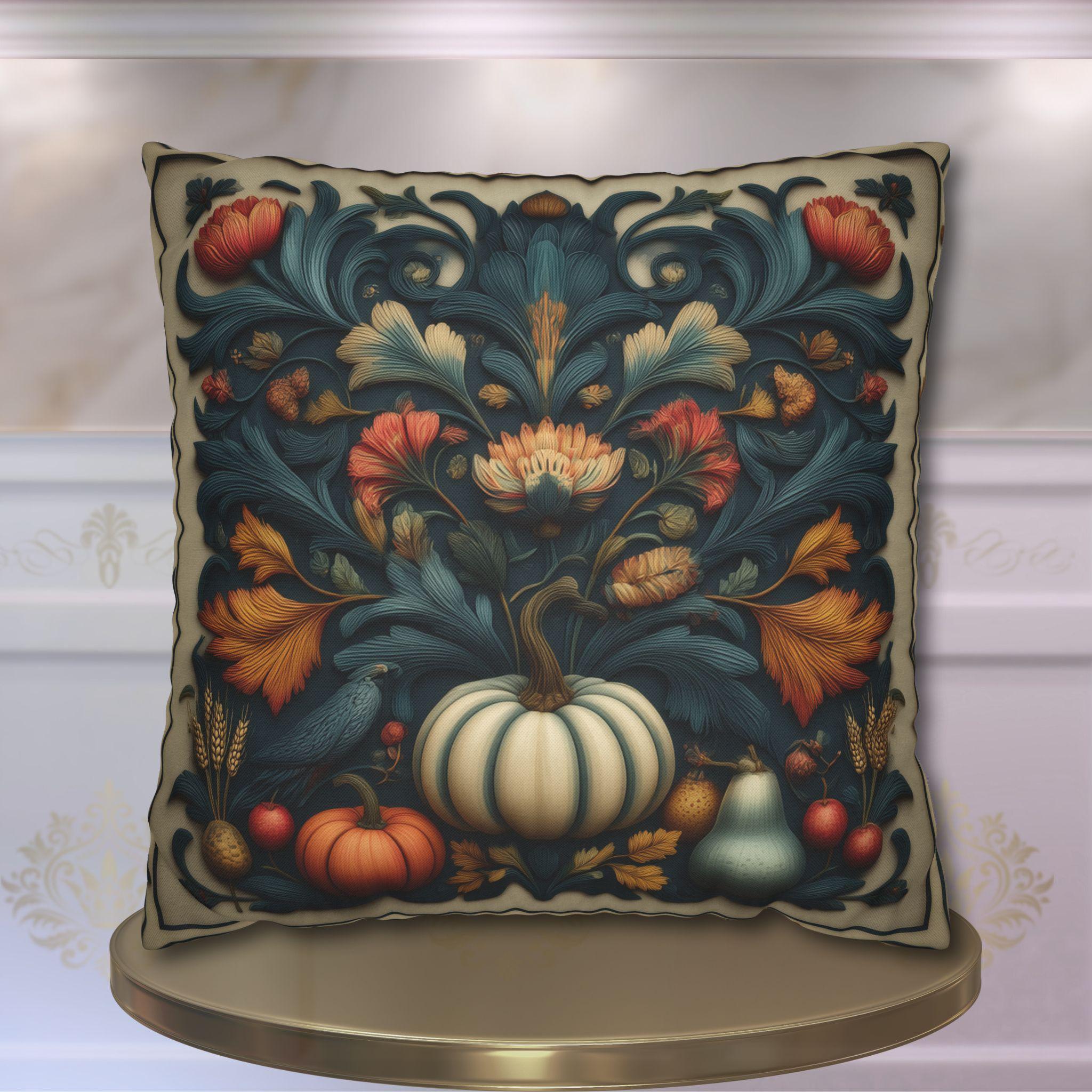 William Morris Autumn Pillow Cover: Cream, Scarlet & Teal Floral Print