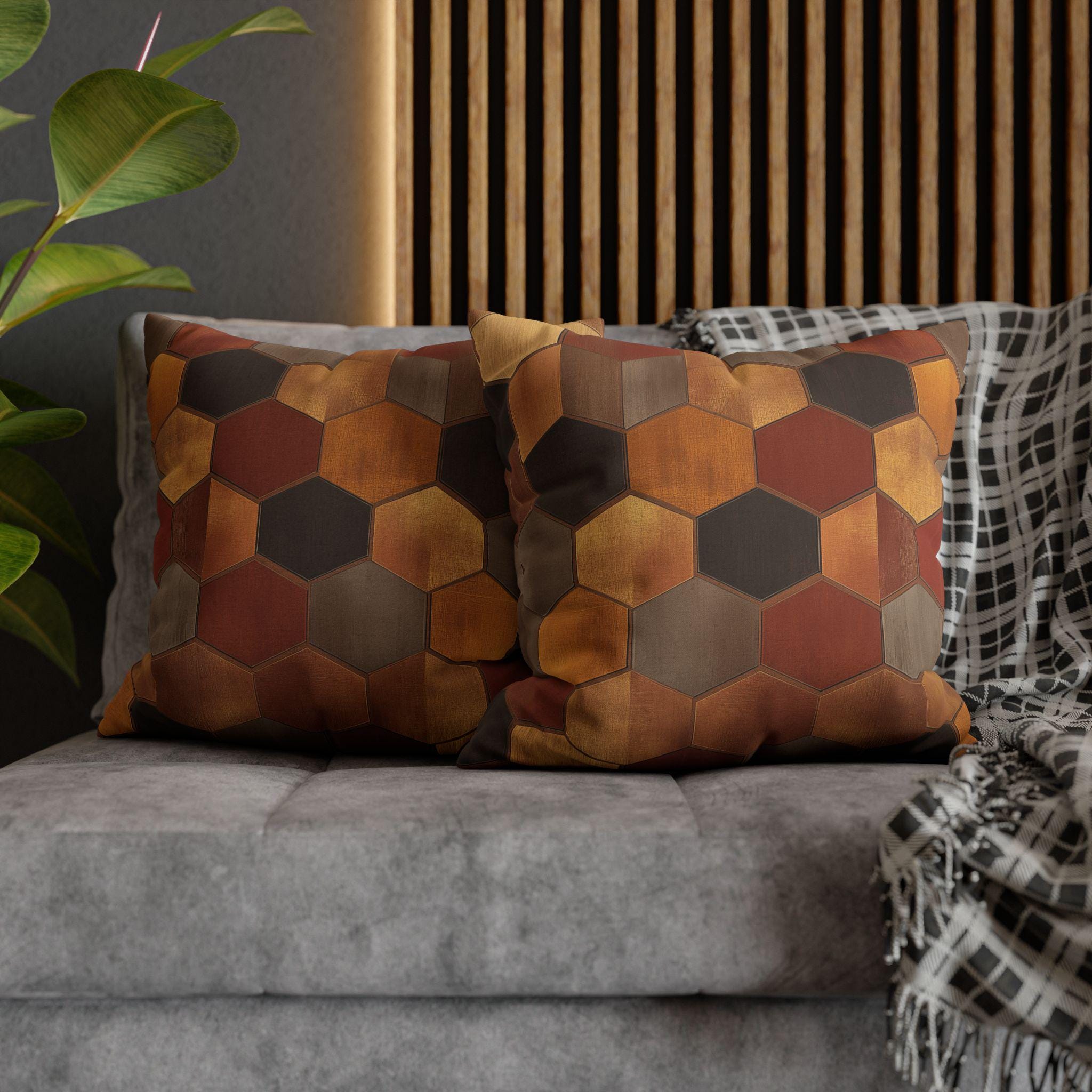 Geometric Hexagon Pillow Cover: Earth Tone Cushion for Modern, Rustic, Mid-Century Decor