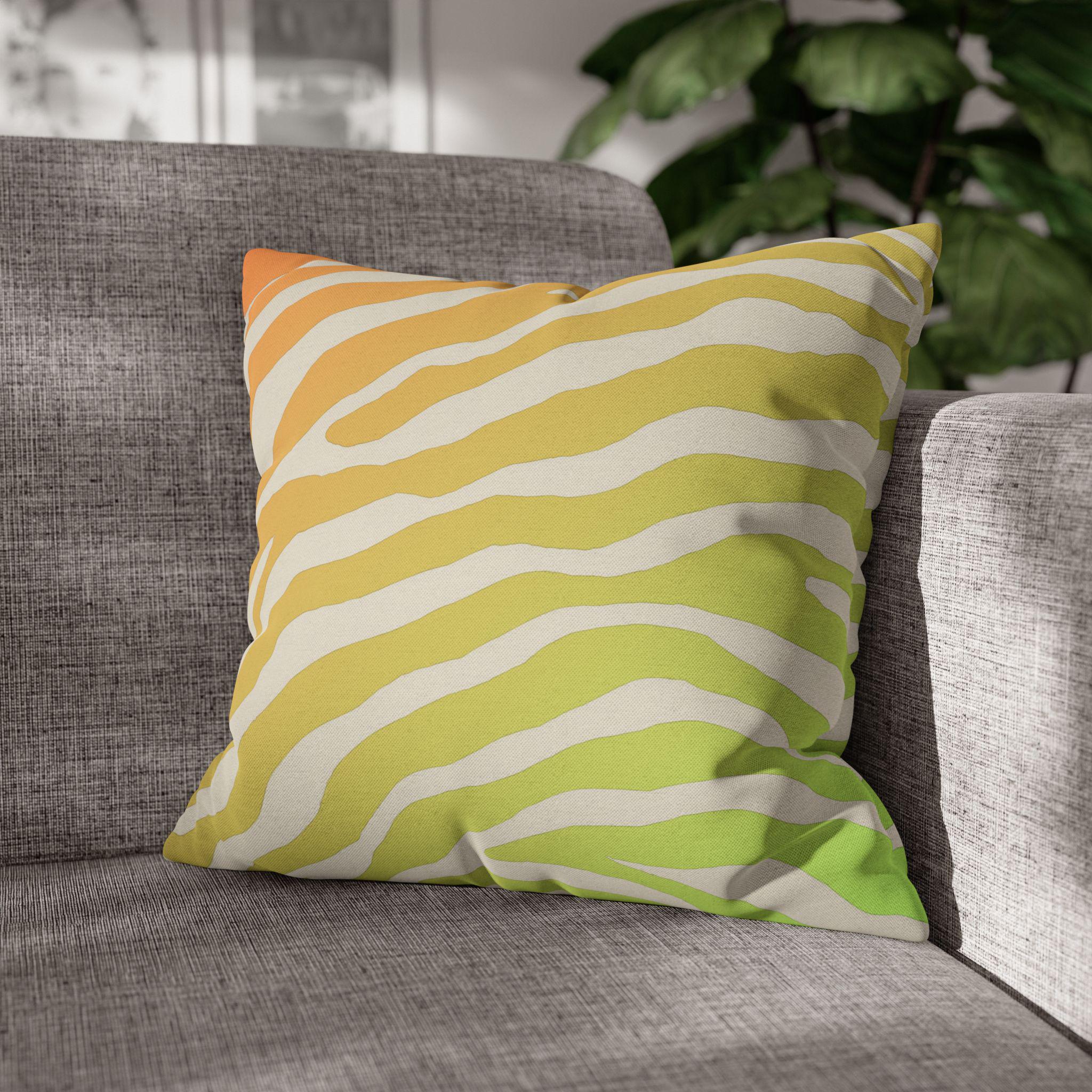 Vibrant Zebra Stripe Pillow Cover: Orange-Lime Gradient Safari Decor for Modern Living Spaces