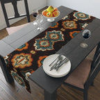 Earthy Mandala Table Runner: Boho Tile Pattern in Burnt Orange, Teal, and Espresso