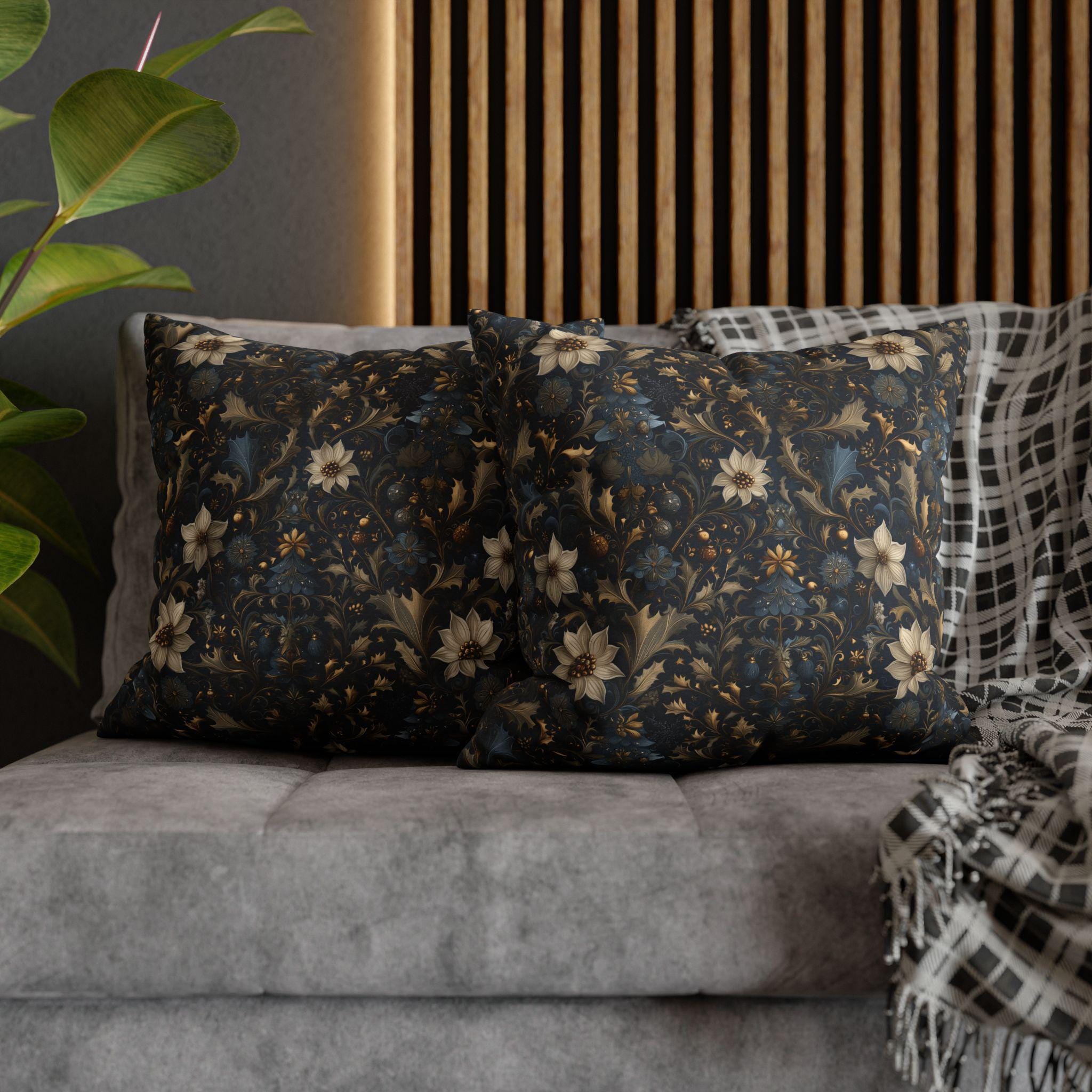 Midnight Blue William Morris Christmas Botanical Pillow Cover