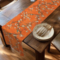 Chinoiserie Table Runner:  Burnt Orange with White Blossoms and Birds for Asian-Inspired Decor