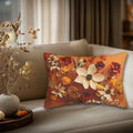 Autumn Wildflower Lumbar Throw Pillow - Rusty Orange Floral Decorative Cushion for Fall Home Decor