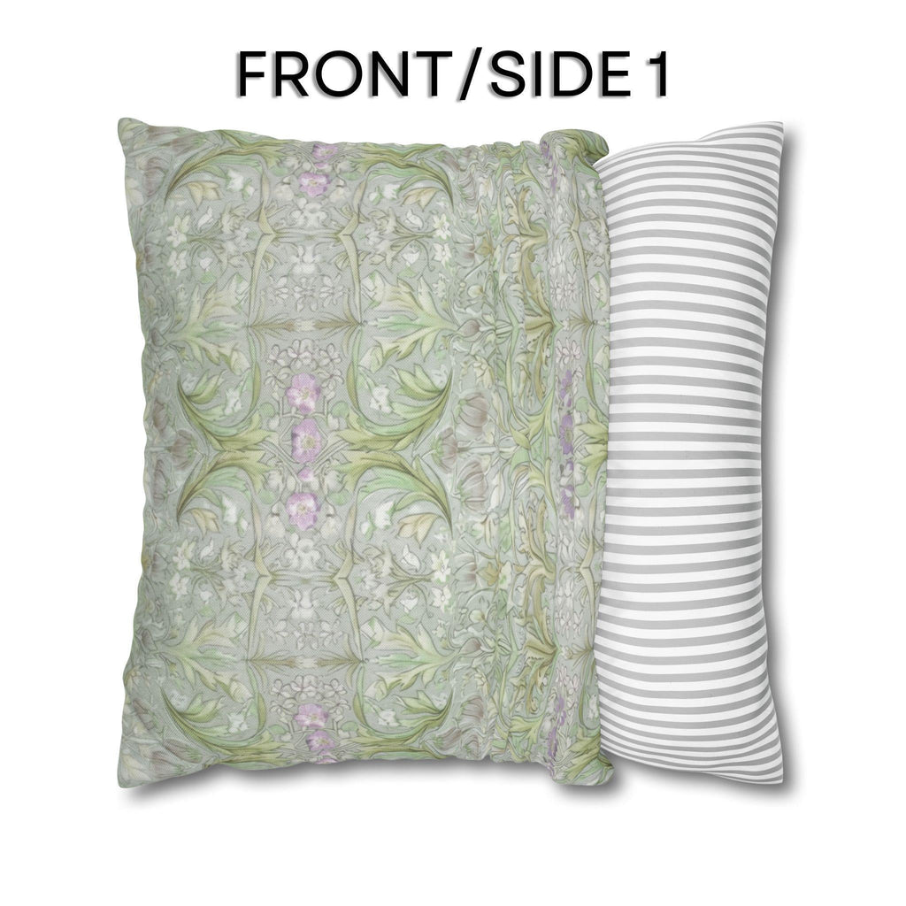 William Morris inspired Throw Pillow Cover: Soft Sage Botanical with Muted Lavender