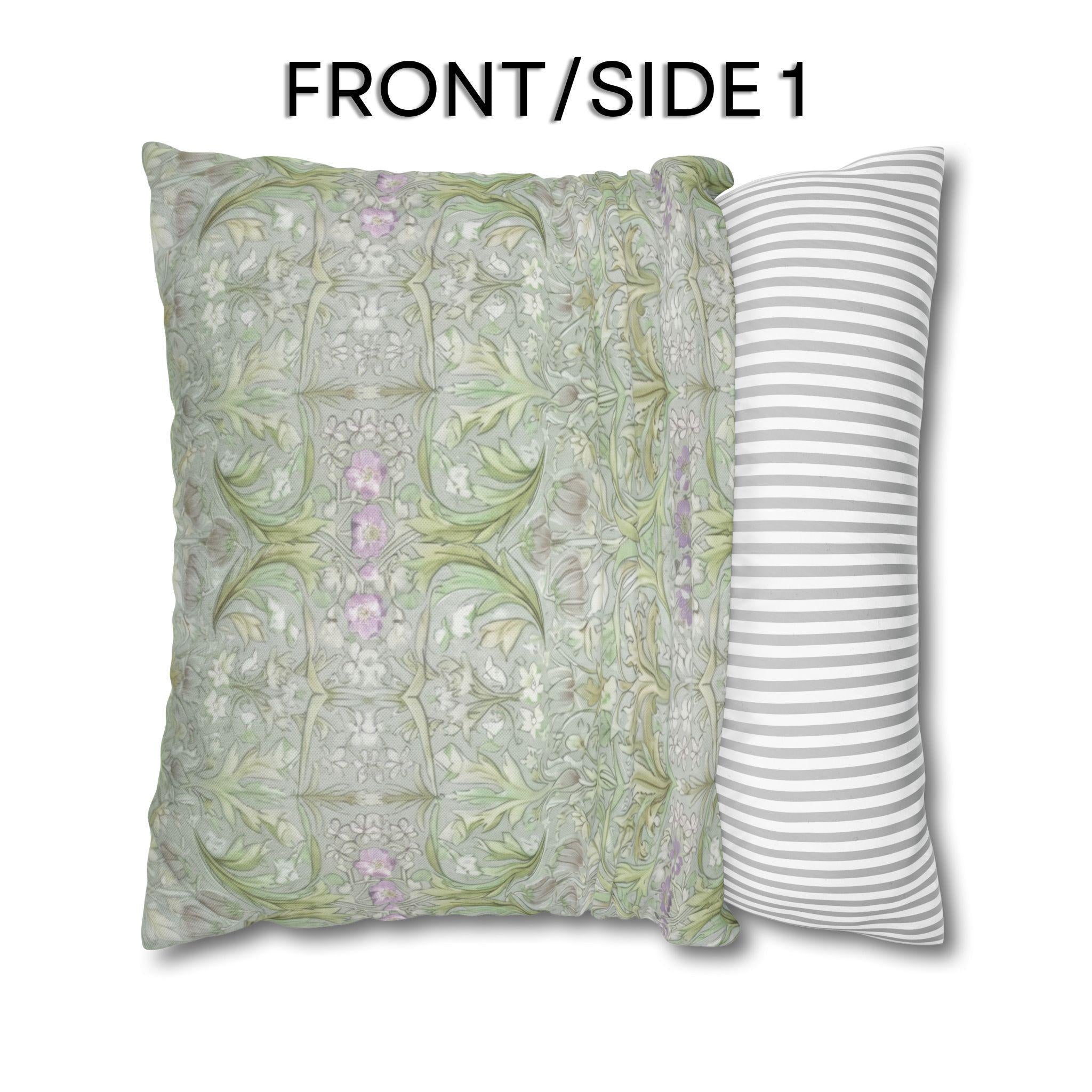 William Morris inspired Throw Pillow Cover: Soft Sage Botanical with Muted Lavender