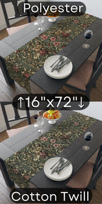 William Morris Inspired Holly & Poinsettia Christmas Table Runner: Deep Sage, Gold, Cranberry