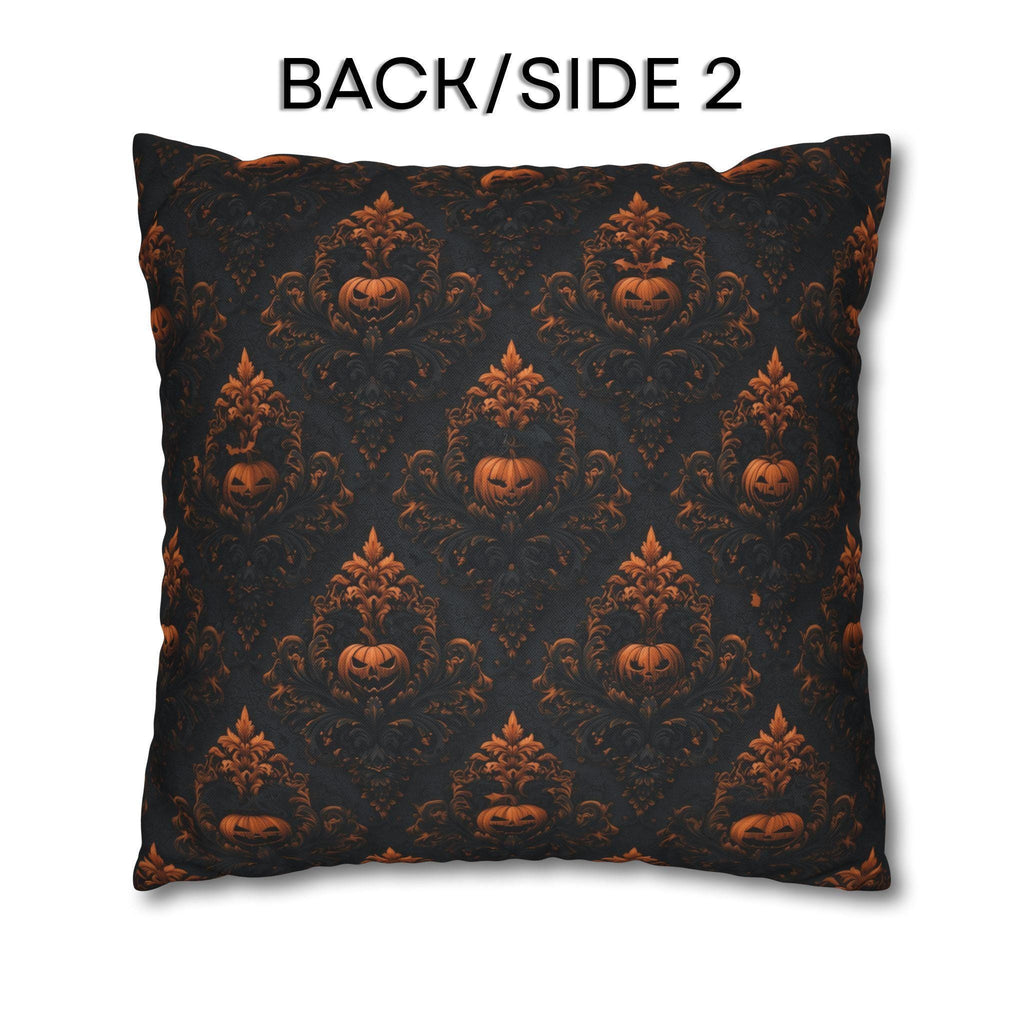 Gothic Halloween Pillow Cover: Jack-o-Lantern Damask in Black and Burnt Orange