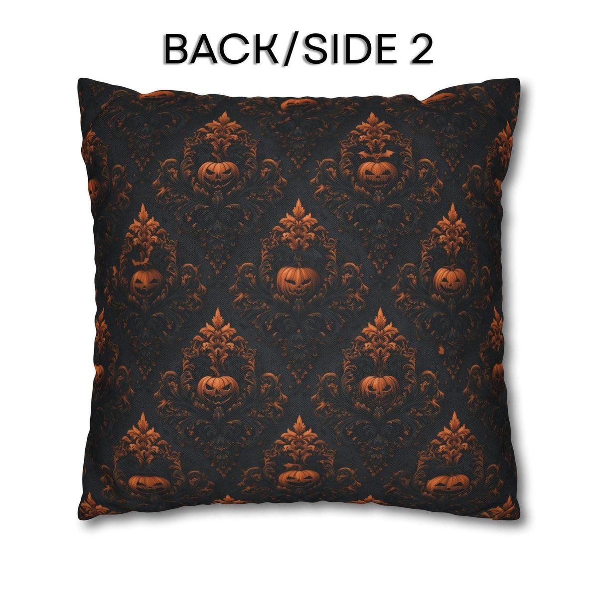 Gothic Halloween Pillow Cover: Jack-o-Lantern Damask in Black and Burnt Orange