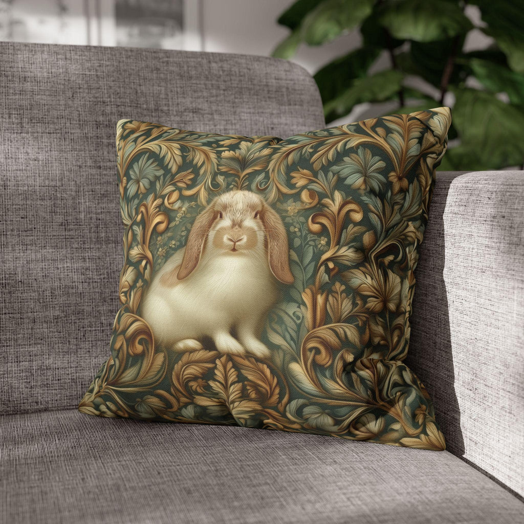 William Morris Woodland Botanical Pillow Cover: American Fuzzy Lop Rabbit