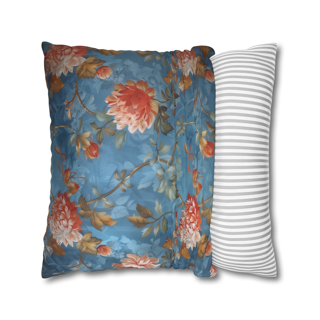 Chinoiserie Pillow Cover: Vintage Inspired Floral Peonies on Blue