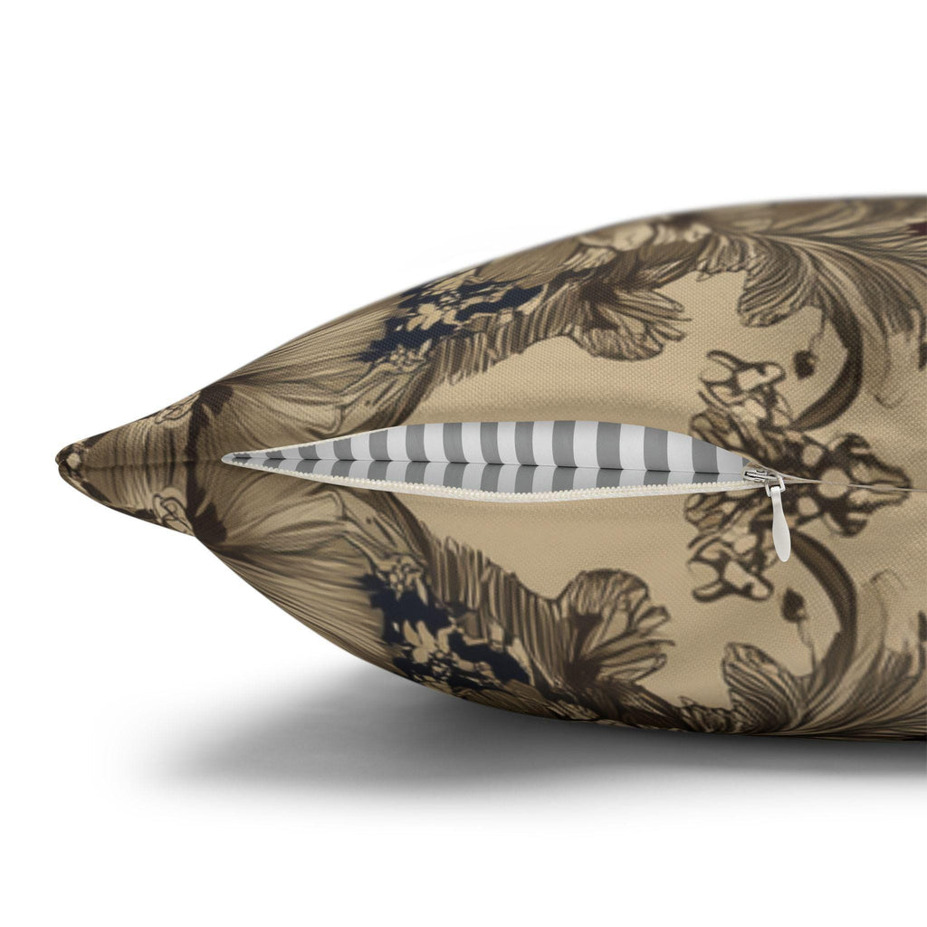 Elegant Vintage-Inspired Tapestry Pillow Cover: Gold Floral Medallion on Navy and Burgundy