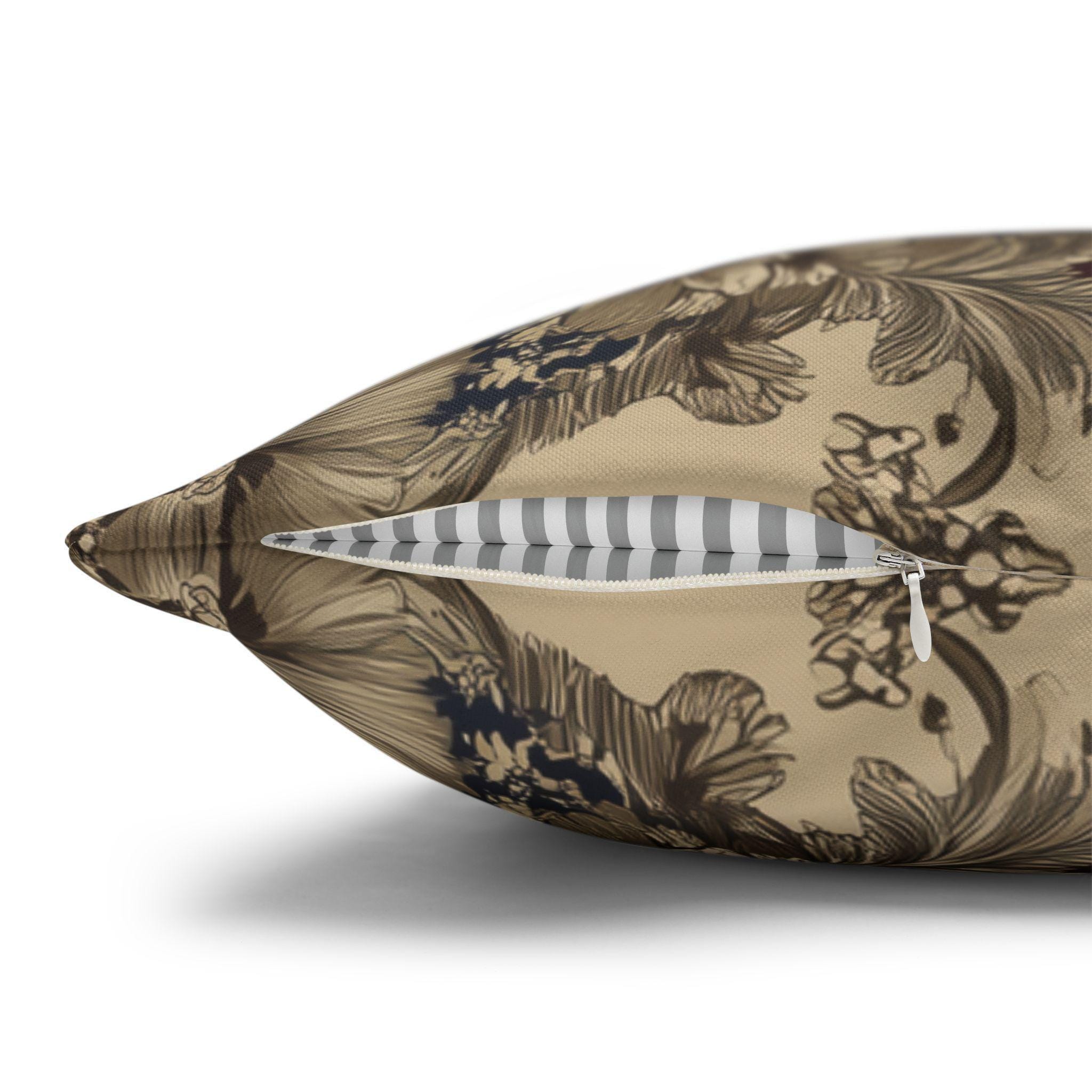 Elegant Vintage-Inspired Tapestry Pillow Cover: Gold Floral Medallion on Navy and Burgundy