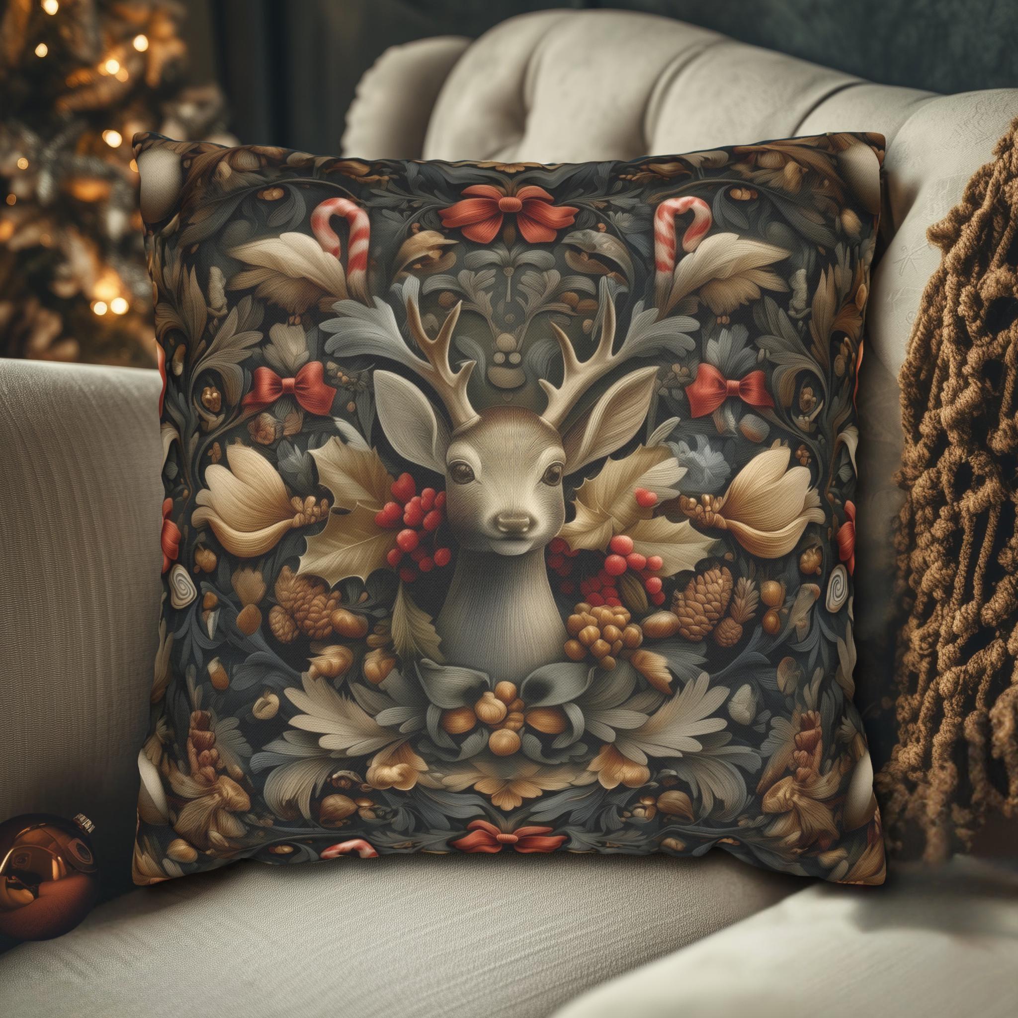 William Morris Deer Christmas Pillow Cover: Woodland Holiday Accent