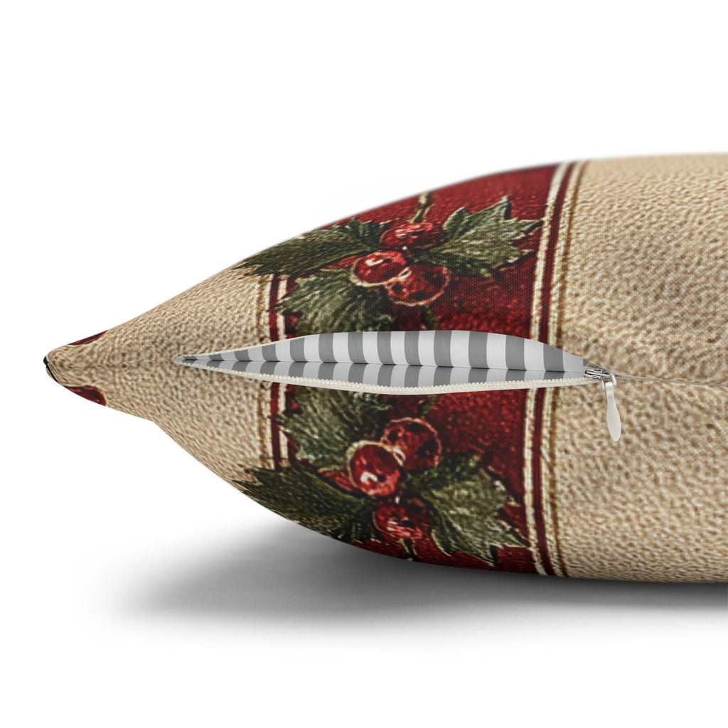 Striped Holly Christmas Pillow Cover: Red, Green, Cream Holiday Botanical Winter Decor