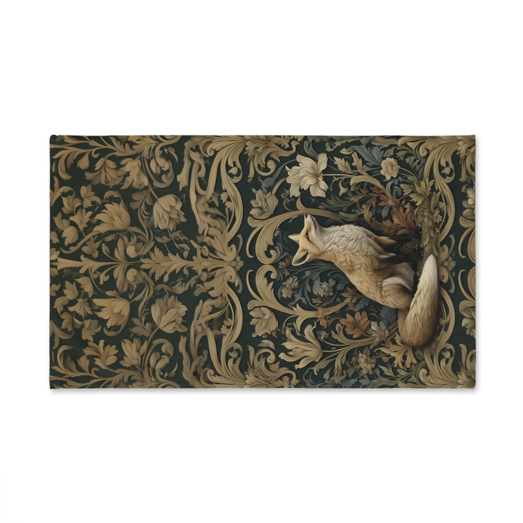 William Morris Fox Hand Towel: Dark Woodland Botanical Arts & Crafts Decor