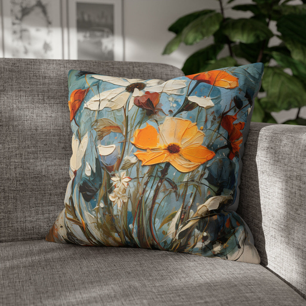 Vintage-Inspired Artistic Wildflower Pillow Cover: Oil Painting Style Floral Accent Cushion