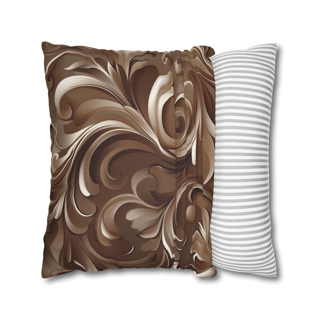 Elegant Floral Baroque Pillow Cover: Mocha Swirl Decorative Accent Cushion Sham for Sofa Pillow