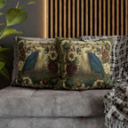 William Morris Style Heron Pillow Cover: Botanical Marsh Floral Art