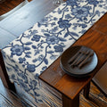 Elegant Chinoiserie Blue & White Table Runner: Traditional Pottery-Inspired Dining Decor