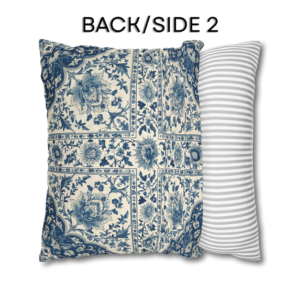 Toile Pillow Cover: Blue and Cream Botanical Farmhouse Decor
