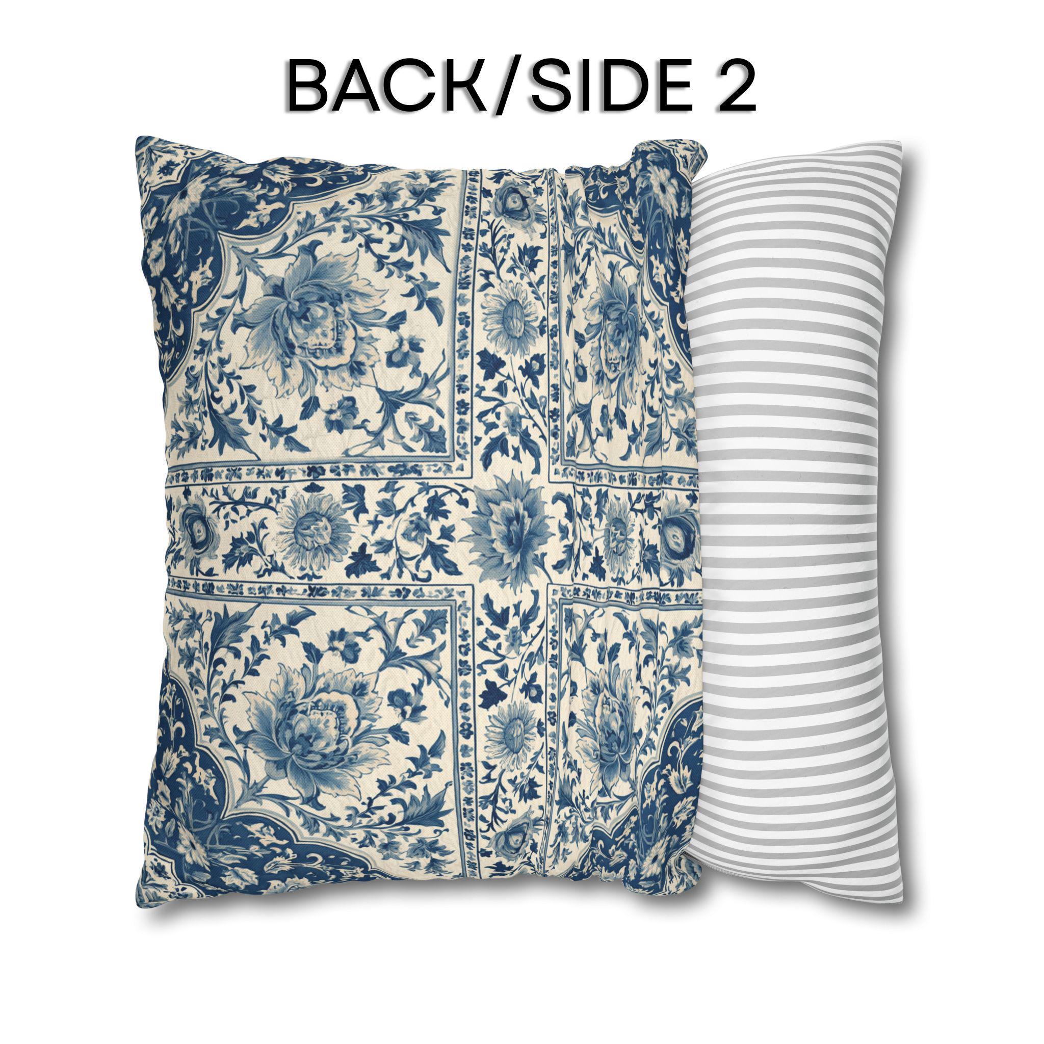 Toile Pillow Cover: Blue and Cream Botanical Farmhouse Decor