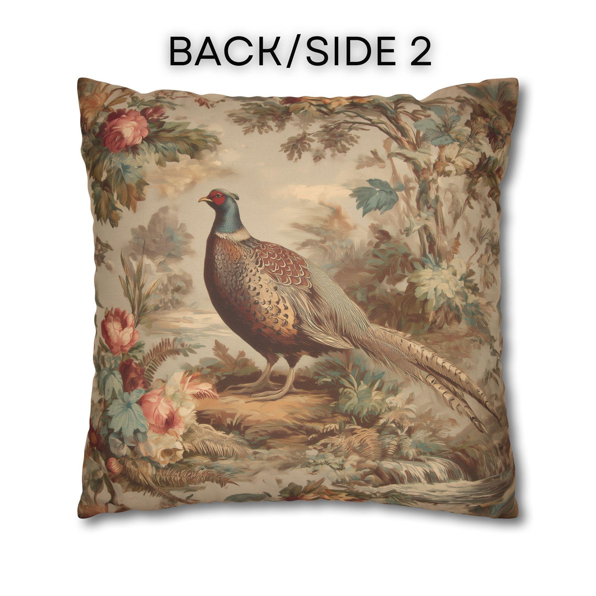 French Country Pheasant Throw Pillow Cover: Vintage Style Toile Bird Design