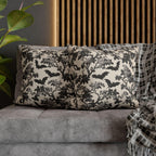 Chinoiserie Five Bats Pillow Cover: Black and Cream Halloween Floral