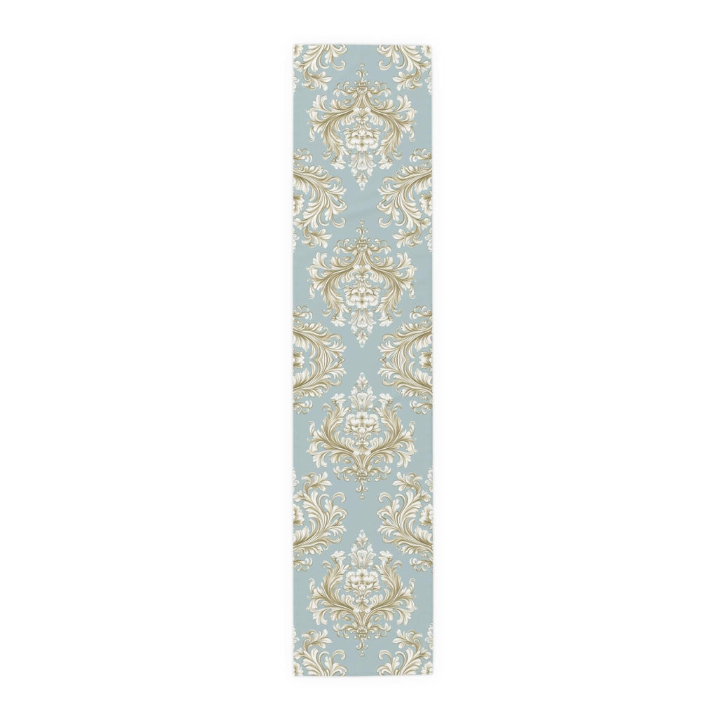 Baroque Floral Table Runner, Champagne Gold, Powder Blue