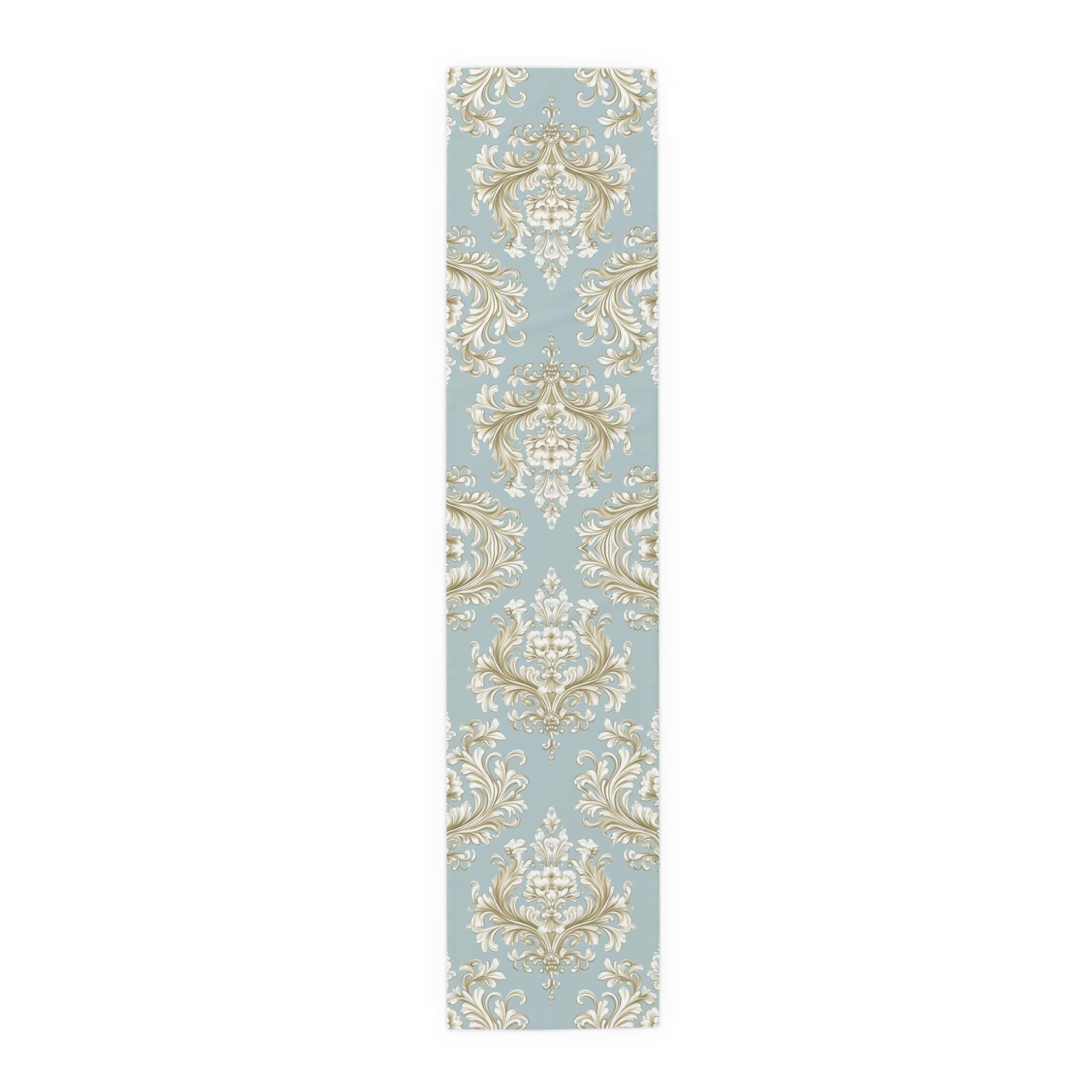 Baroque Floral Table Runner, Champagne Gold, Powder Blue