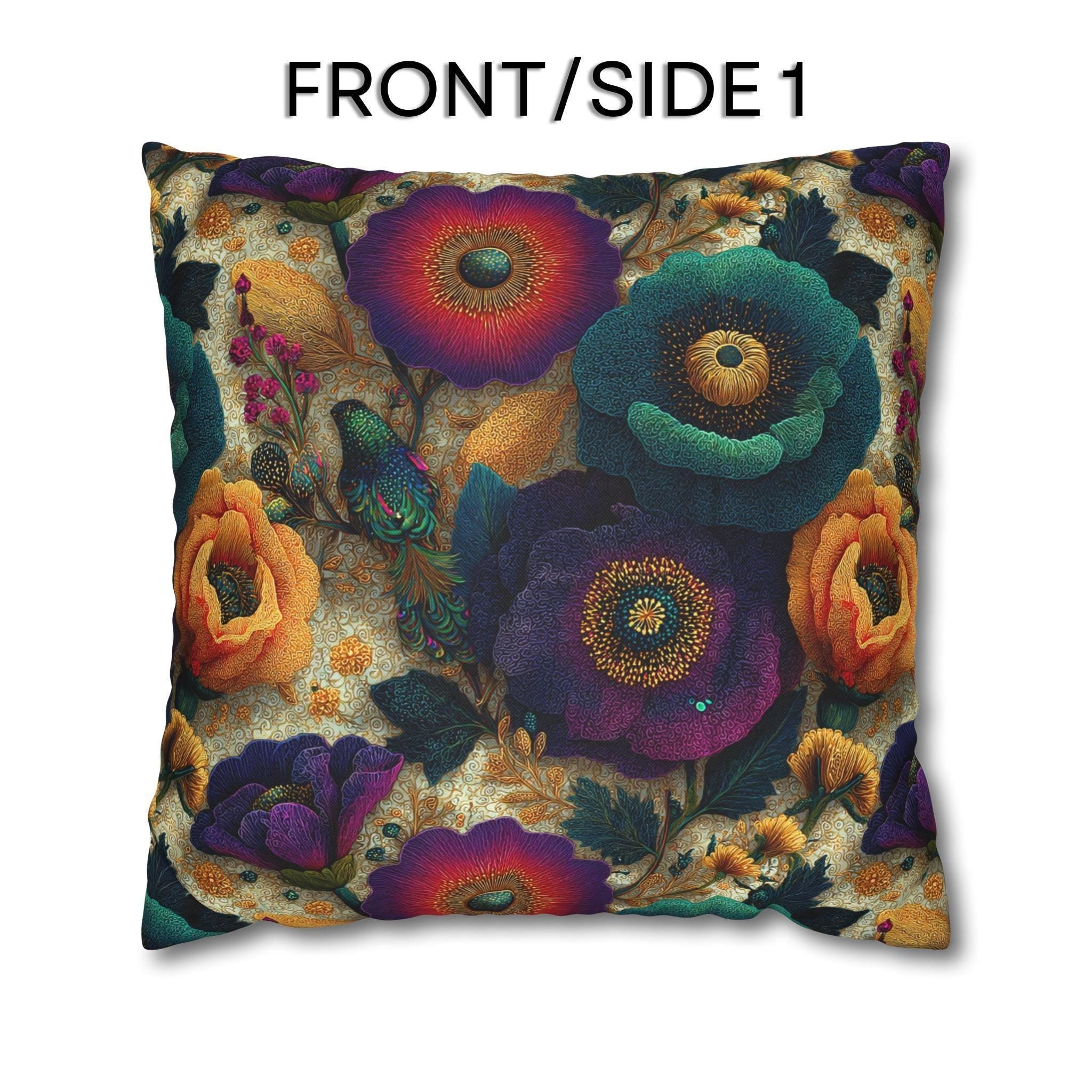 Colorful Art Nouveau Pillow Cover: Jewel Tone Floral Decor Inspired by Gustav Klimt