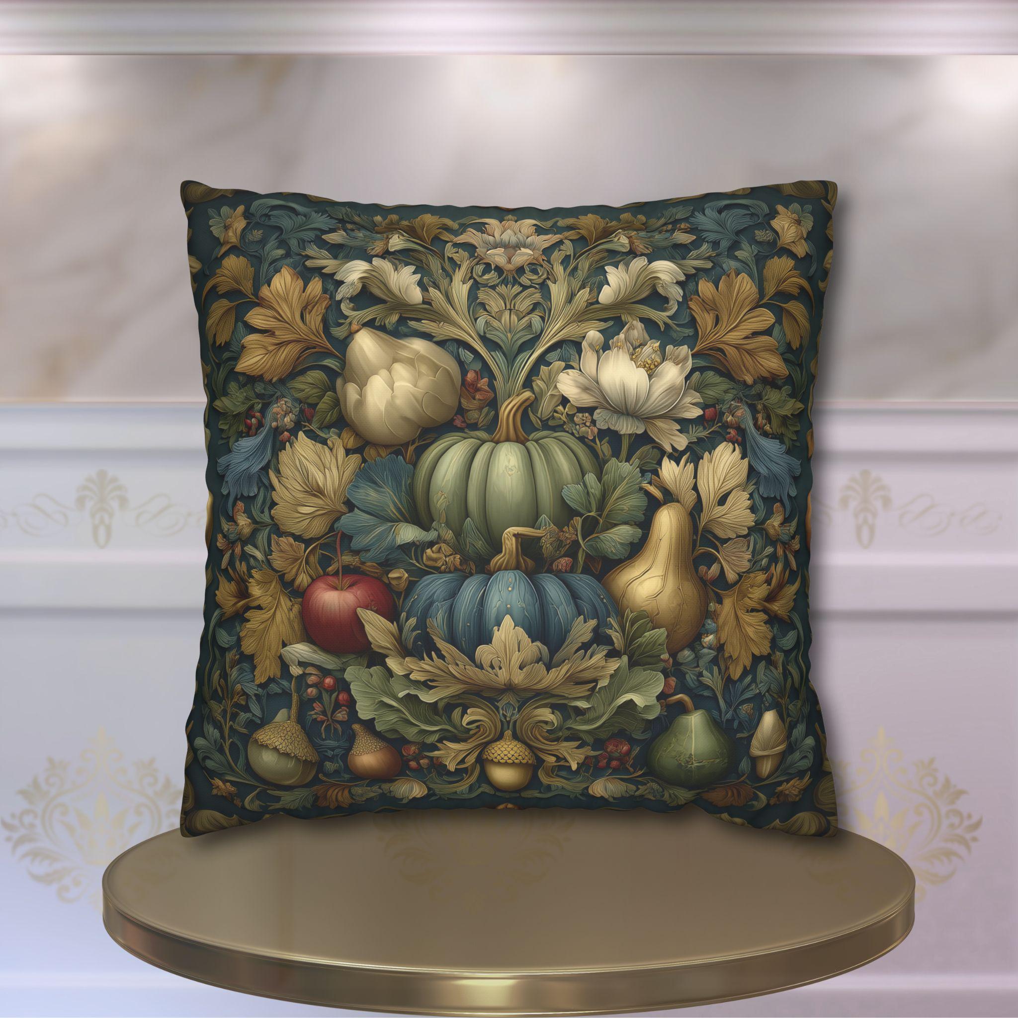 William Morris Pillow Cover Fall Harvest Tapestry Style Pumpkin Botanical Autumn Decor Euro Sizes