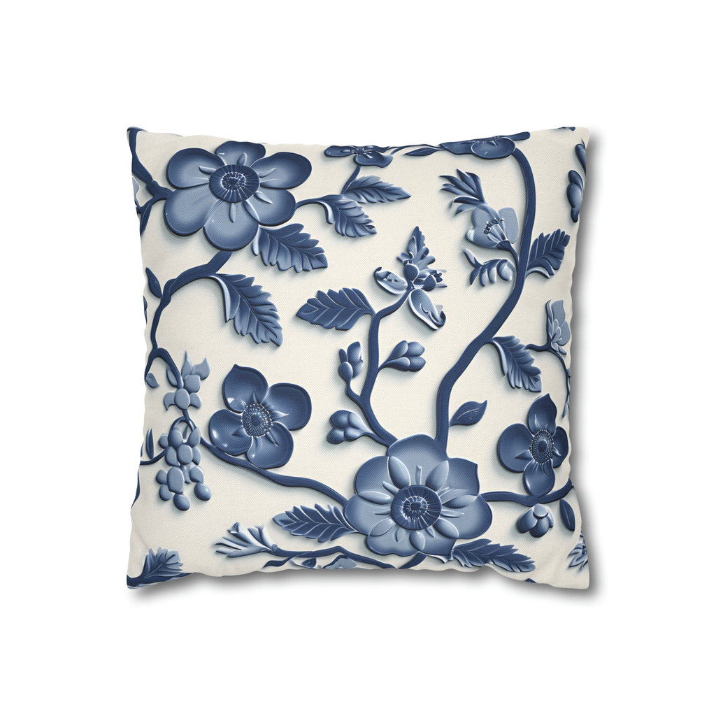 Chinoiserie Blue White Floral Pillow Cover | Elegant Traditional Pottery Pattern Decorative Case