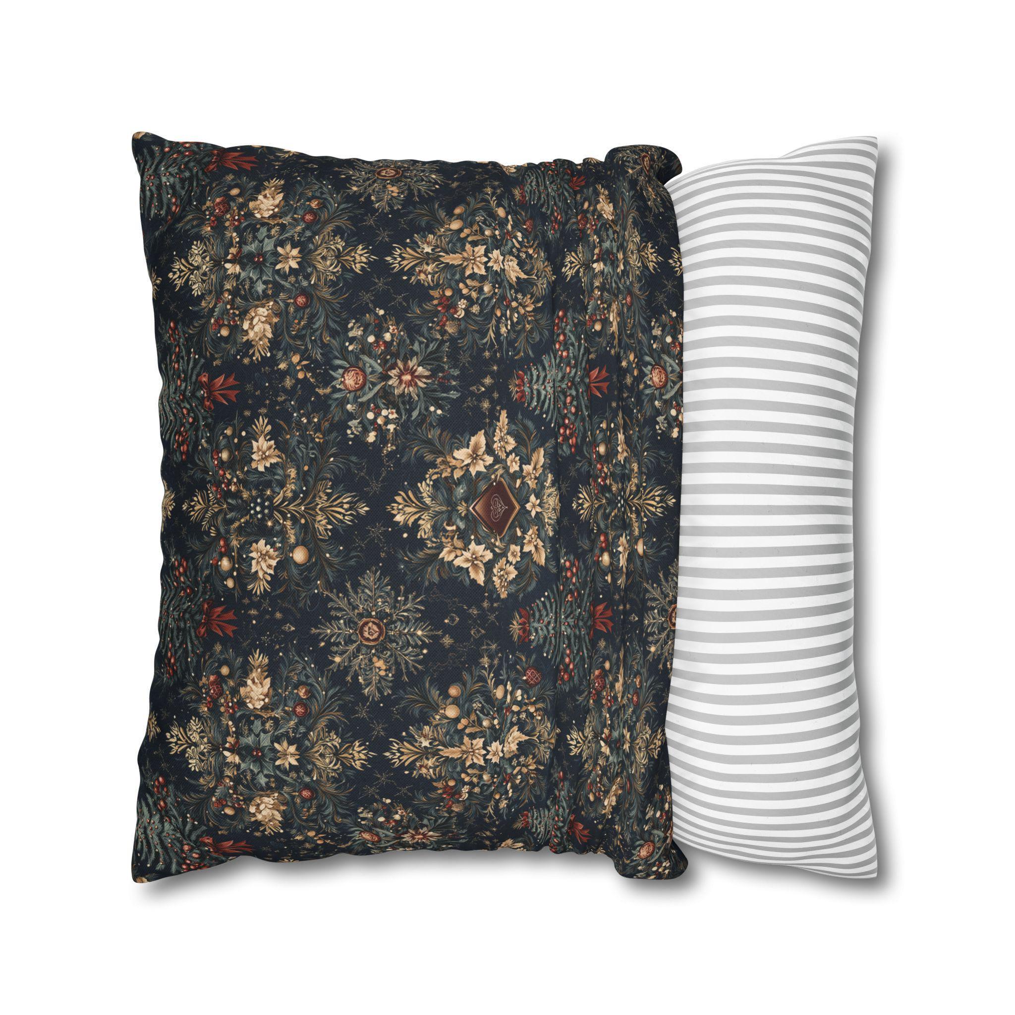 William Morris Inspired Christmas Pillow Cover: Elegant Navy Red Gold Damask Pattern