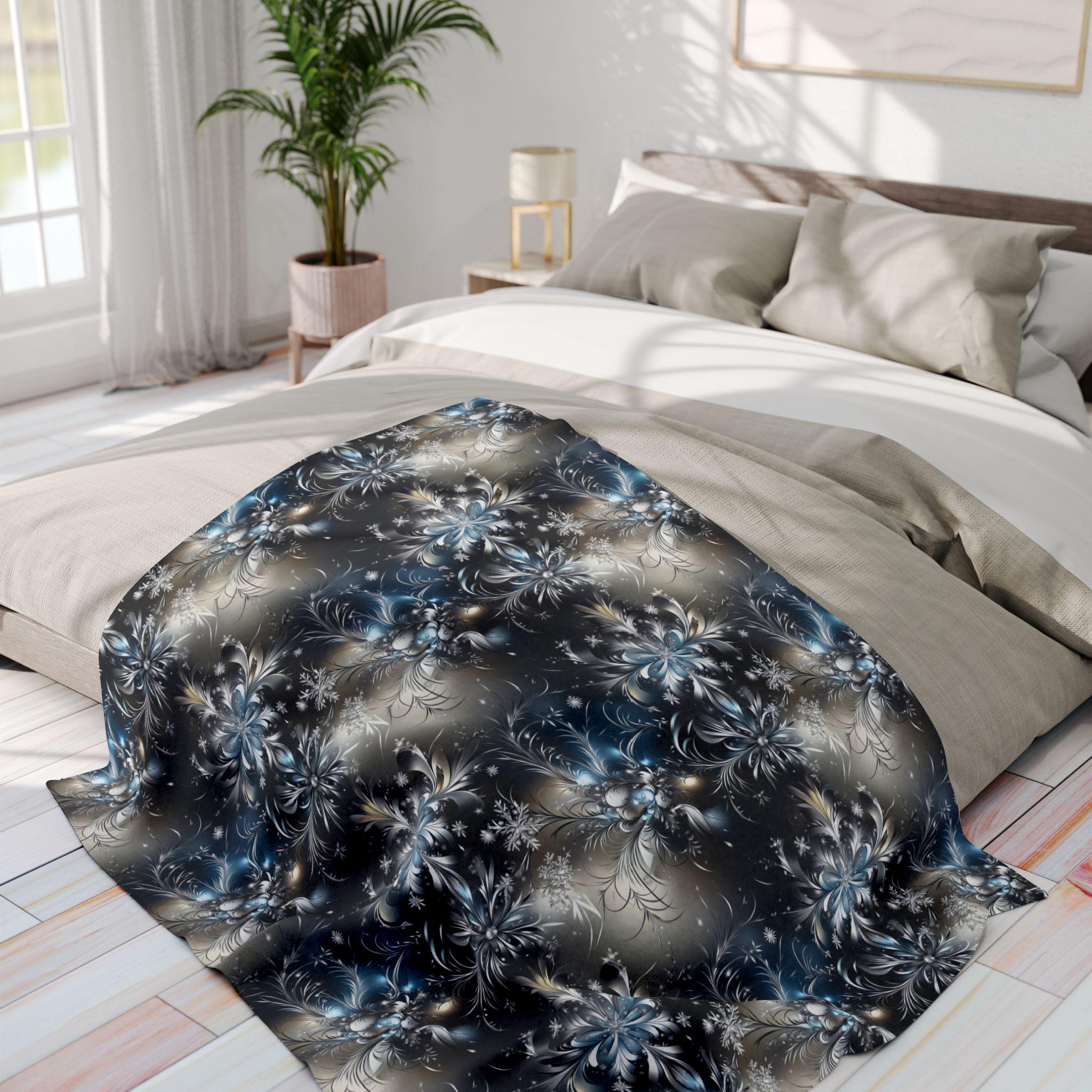 Winter Snowflake Fleece Blanket: Holiday Home Decor Throw