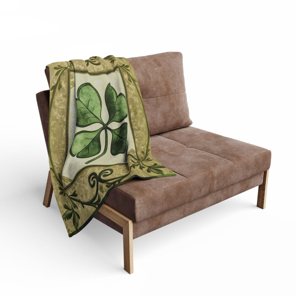 St Patrick's Day Celtic Fleece Blanket: Four Leaf Clover Paisley Throw for Cozy Home Decor