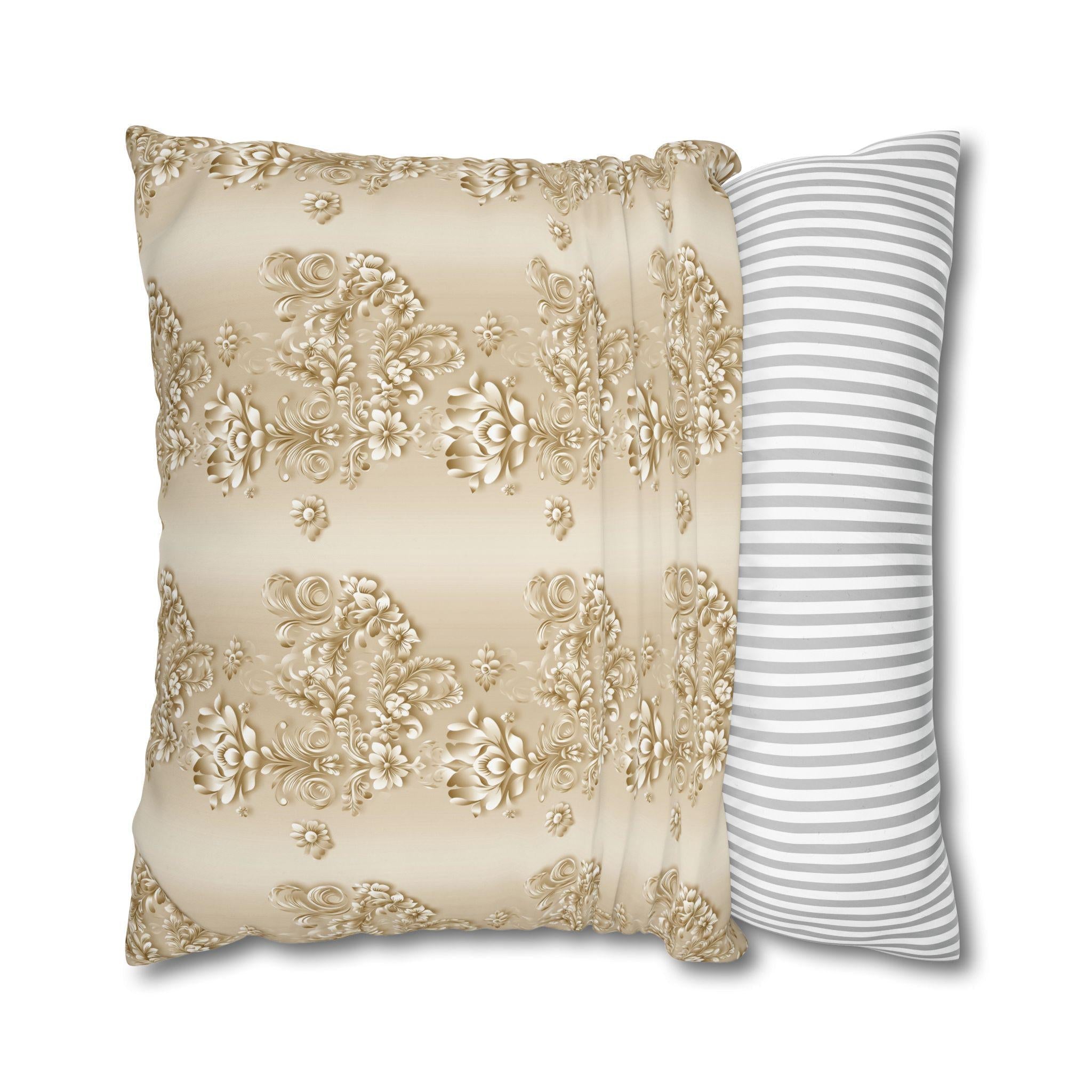 Floral Scrollwork Pillow Cover: Elegant Gold & Beige Euro Sham Sizes