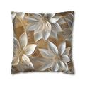 Elegant Winter Floral Pillow Cover: Pale Gold and Shimmery Silver
