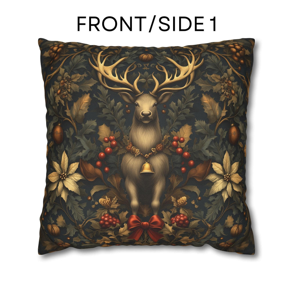 Reindeer Christmas Pillow Cover: William Morris Inspired Botanical Holiday Accent
