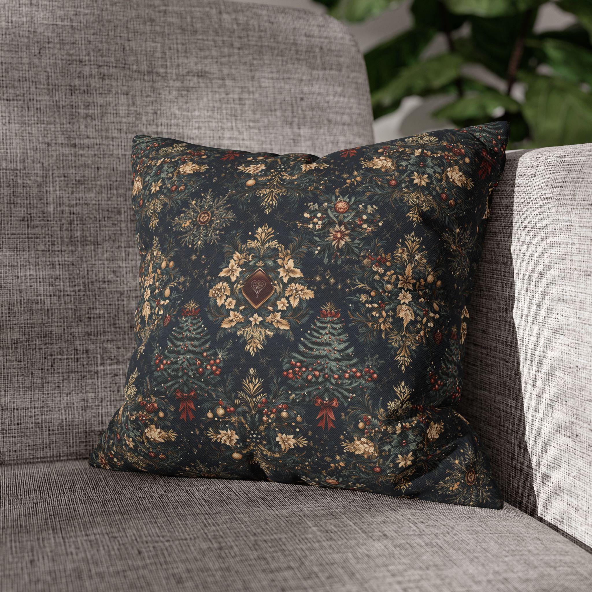 William Morris Inspired Christmas Pillow Cover: Elegant Navy Red Gold Damask Pattern
