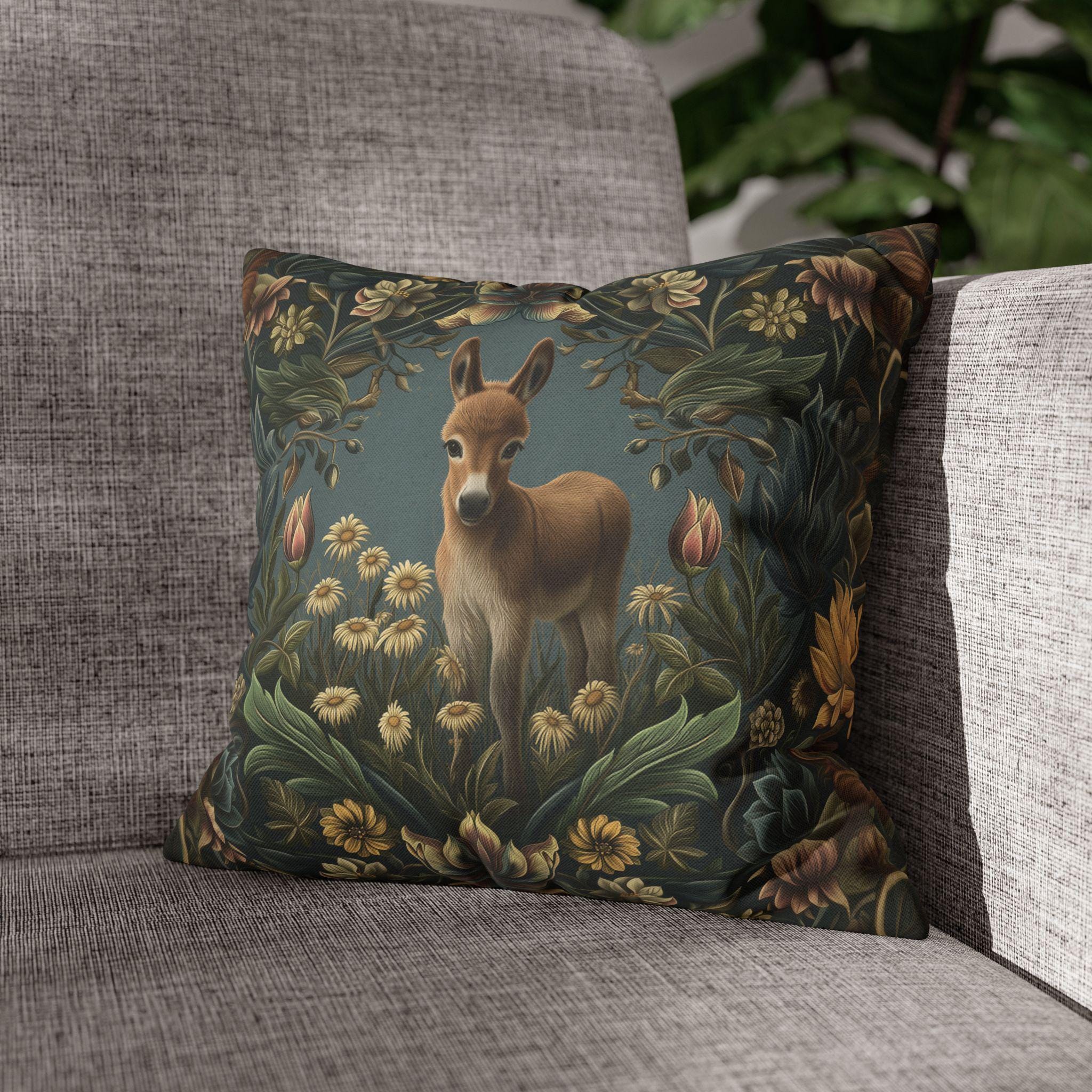 Donkey Pillow Cover:  William Morris Inspired Botanical Daisies Meadow